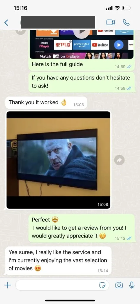 WhatsApp customer feedback chat screenshot 1 confirming stream stability